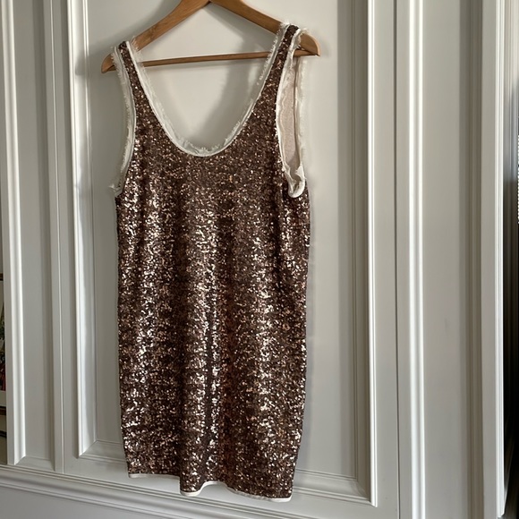Wilfred | Bronze Sequin Silk Trim Tank Dress - size Small - Picture 2 of 9